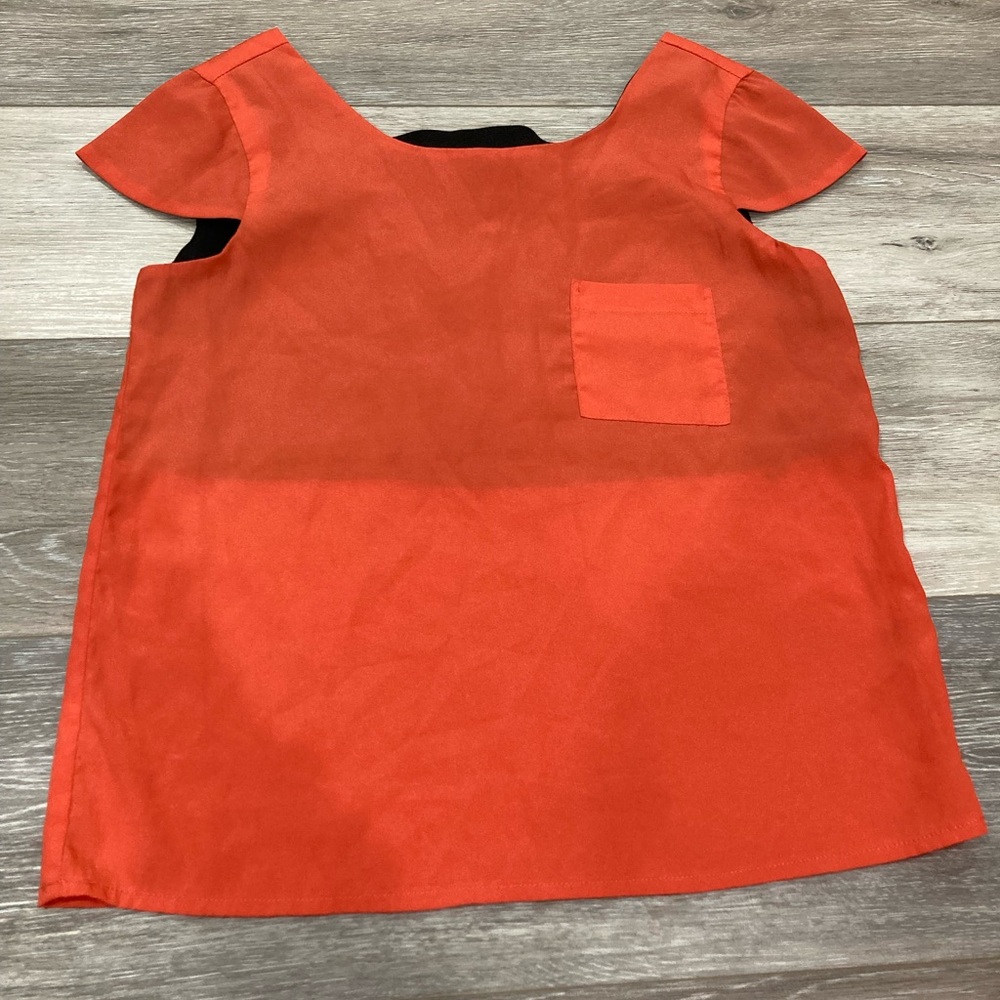 Ali & Kris Orange Sheer Top with Black Cropped Layer Under Crisscross Back S